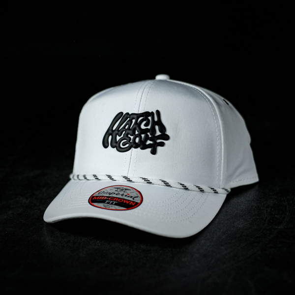 White & Black Runny Hatch Logo Rope Hat